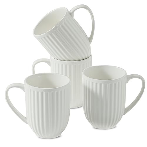 Hasense Ceramic Coffee Mugs Set of 4, 16 Oz Large Ribbed Coffee Cups with Big Handle, Unique Modern Style White Latte Mugs for Tea,Cocoa,Milk,Cappuccino, Microwave & Dishwasher Safe | Amazon (US)