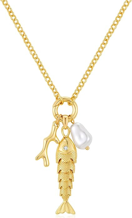 Fish Necklace for Women Gold Plated Fish Pendant Adjustable Necklace Bohemian Beach Jewelry | Amazon (US)