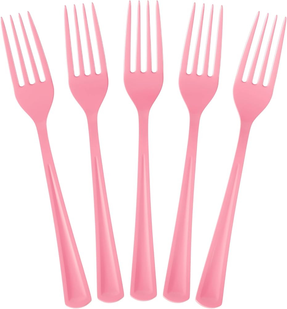 Pink Plastic Forks 50 Pcs Pink Forks Disposable Utensils Heavy Duty Plastic Cutlery Set Disposabl... | Amazon (US)