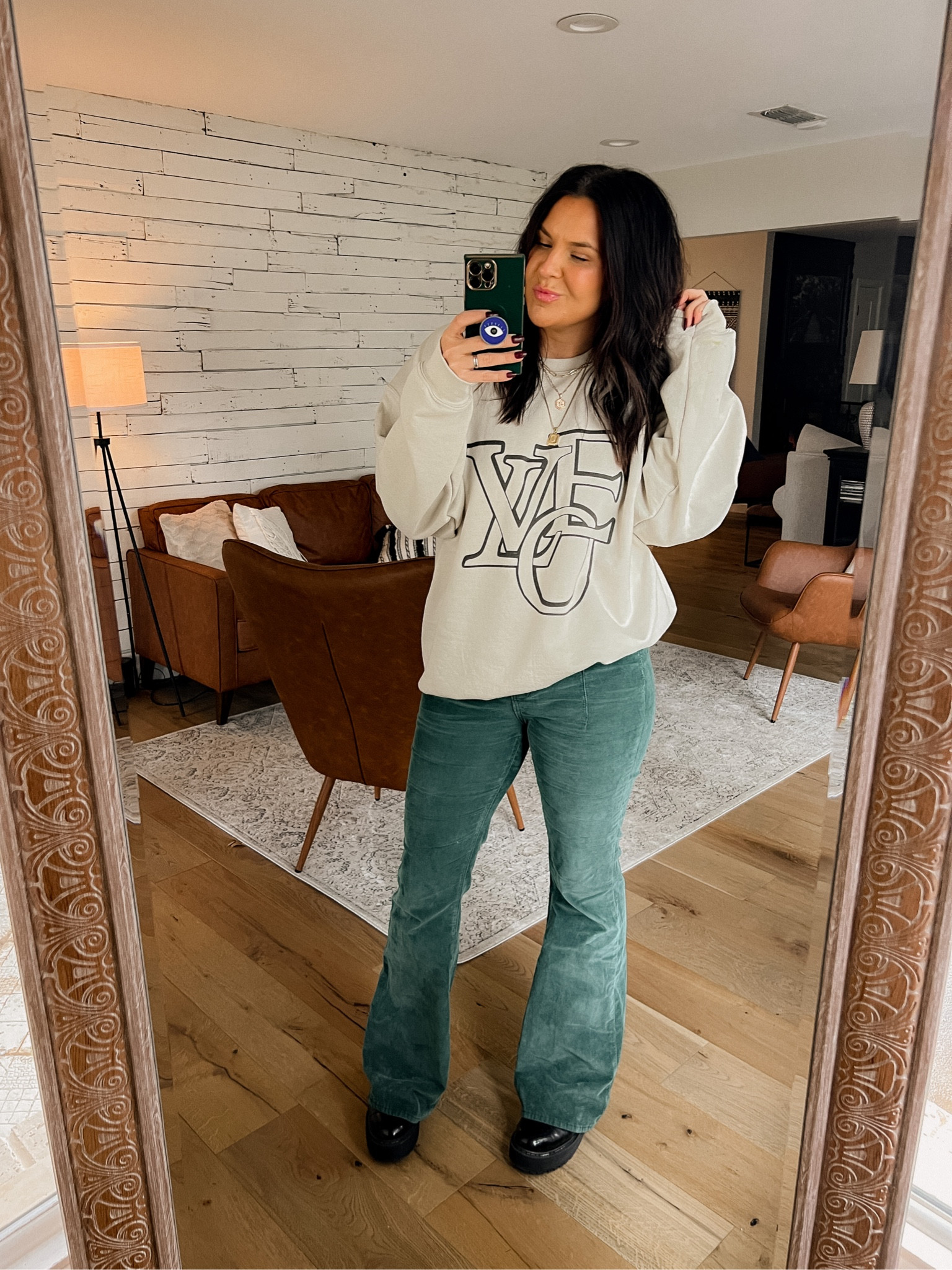 Sweatshirt: XXL (SJ20 or SJ10)
Flares: true to size and they have a little stretch (I am 5’7” tall with a platform boot!)
Combat Boots: True to Size


#LTKunder100 #LTKunder50 #LTKstyletip