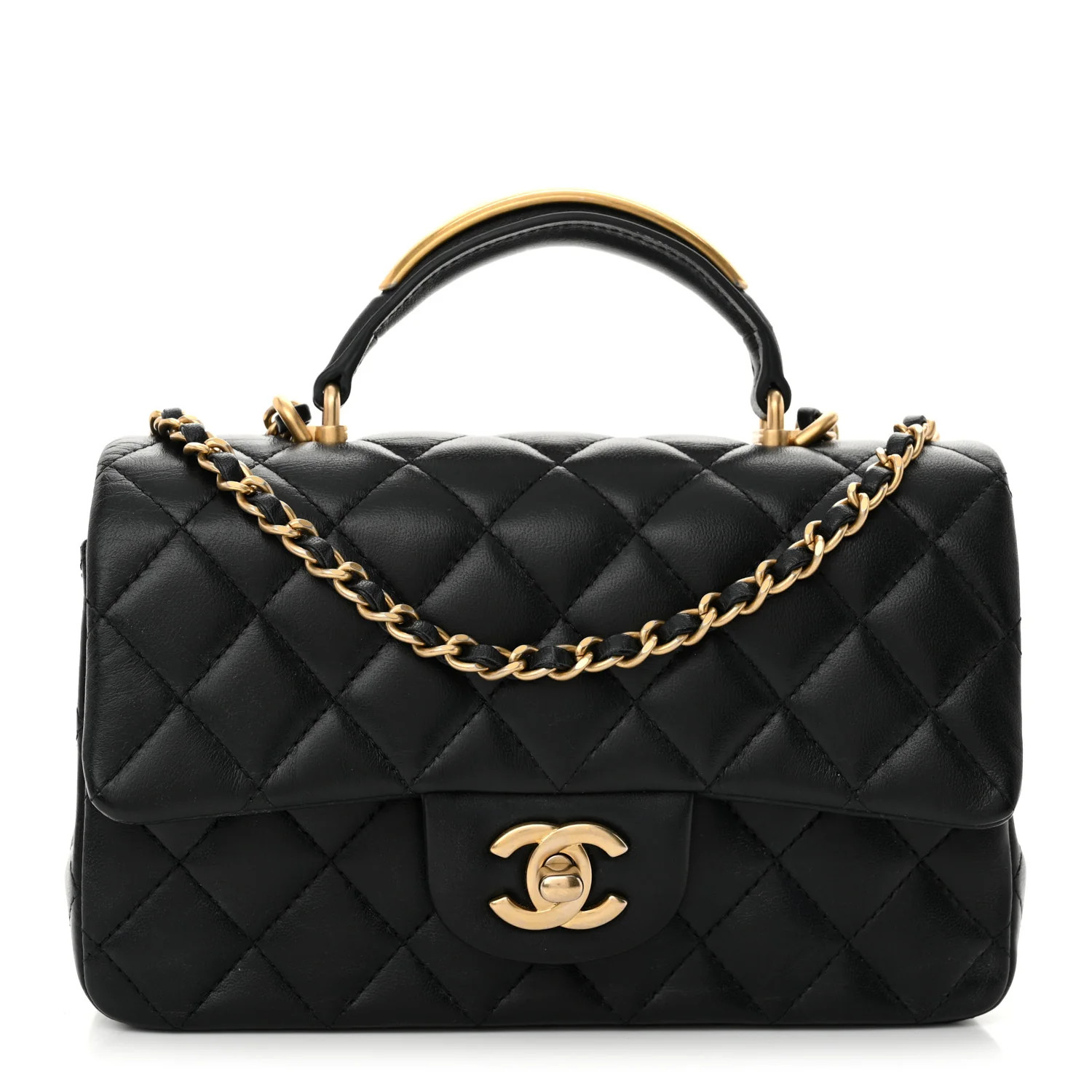 CHANEL Lambskin Quilted Metal Mini Top Handle Rectangular Flap Black | FASHIONPHILE | FASHIONPHILE (US)