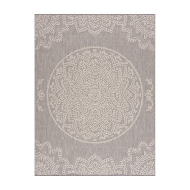 CAMILSON Outdoor Rug - 5'3x7'0" Rugs for Indoor and Outdoor patios, Medallion Grey/White Washable... | Walmart (US)