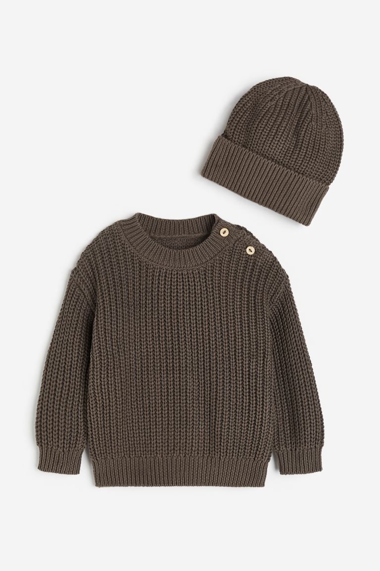 2-piece Knit Cotton Set - Dark taupe - Kids | H&M US | H&M (US + CA)