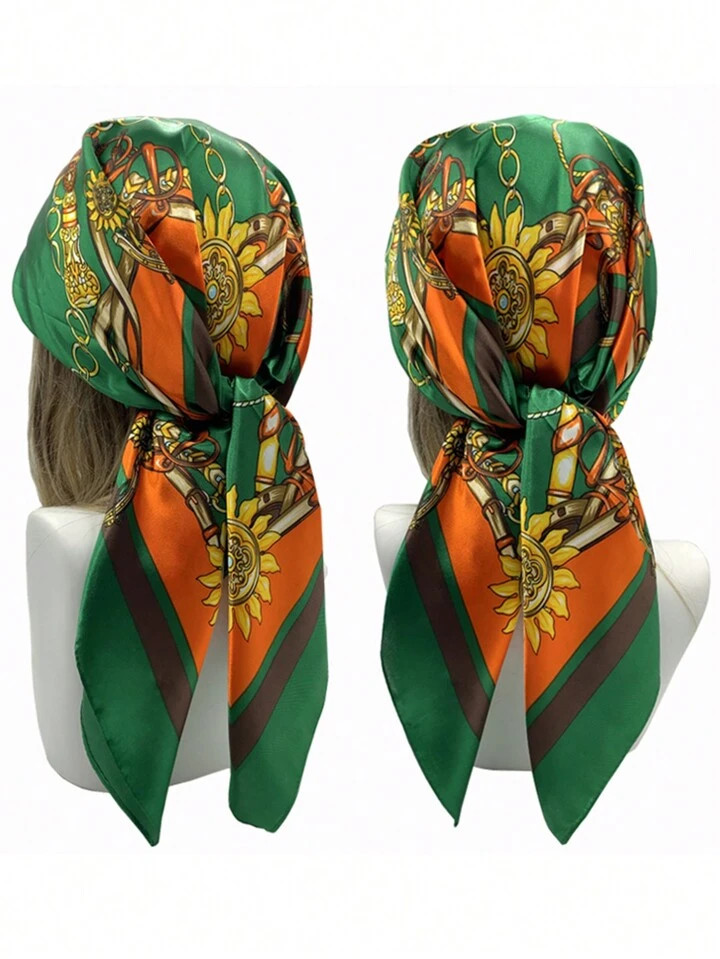 90 cm bedrukte zijden sjaal voor dames, vierkante satijnen sjaal, zonnebrandcrème, hoofddoek-ban... | SHEIN