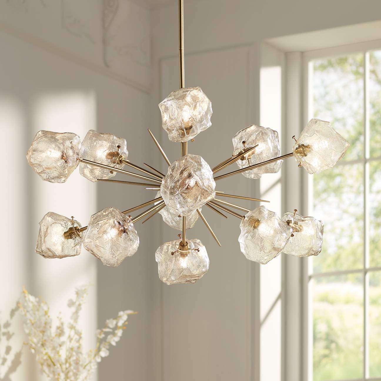 Stiffel Melvan 36 1/2"W Golden Bronze and Ice Glass 12-Light Pendant | Lamps Plus