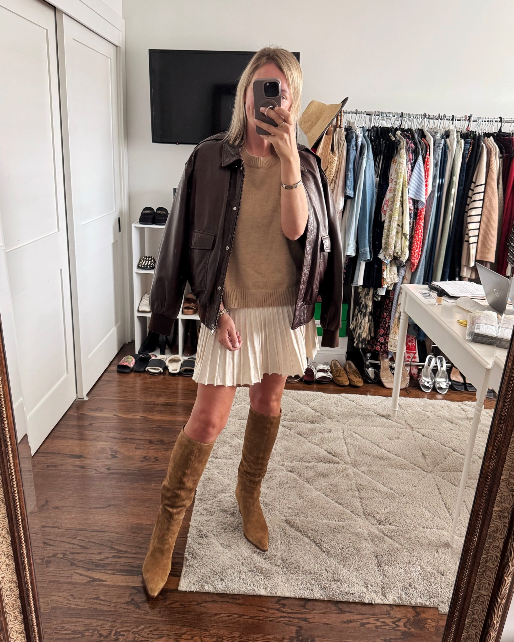 My favorite leather jacket from a couple years ago that I never get to wear enough. It’s a splurge but feels like butter. 
The boots are so comfy but I did size up since there is no zipper. Use code NIKKI20 to save 20% 

#LTKSeasonal #LTKSaleAlert