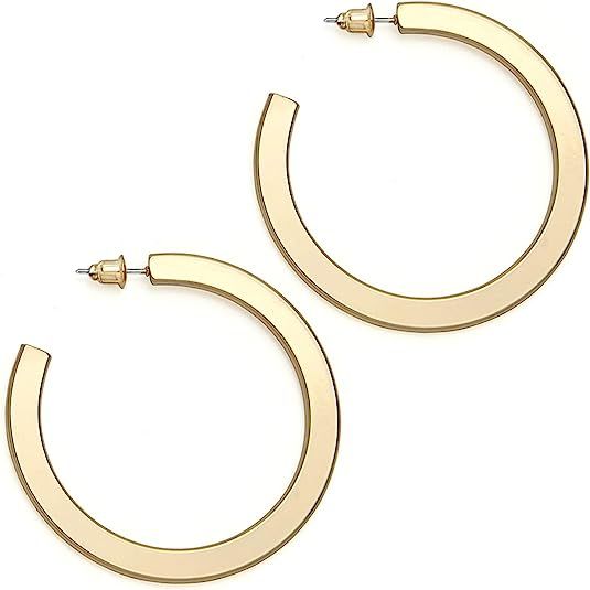 PAVOI 14K Gold Plated Hoop Earrings For Women | 4mm Flat Infinity Gold Hoops Women Earrings | Gol... | Amazon (US)