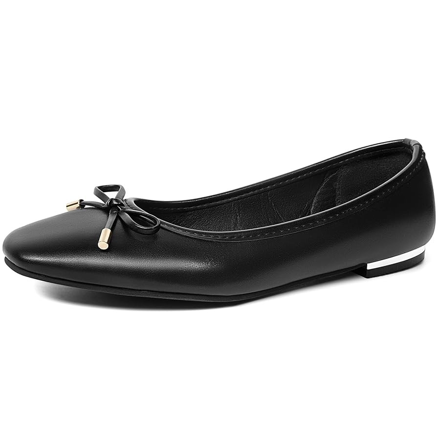 MUSSHOE Women's Ballet Flats Shoes Dressy Comfortable Square Toe Patent Flat with Bow | Amazon (US)