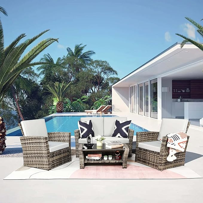 PAOLFOX 4 Piece Wicker Patio Furniture Sets,Outdoor Furniture Sets,Patio Conversation Sets,Rattan... | Amazon (US)