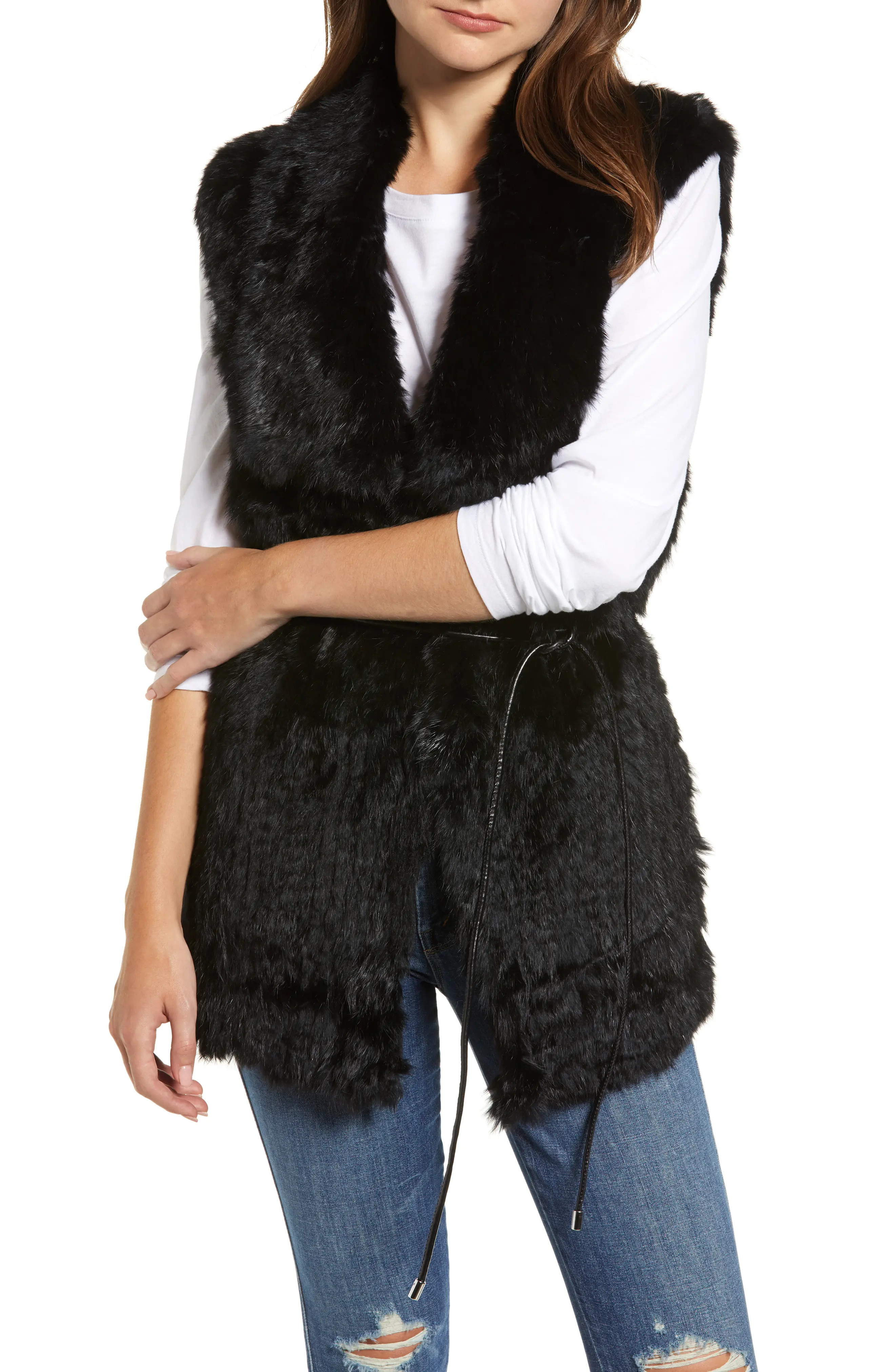 Love Token Longline Genuine Rabbit Fur Vest | Nordstrom