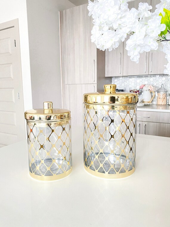 Gold Glass Canister, Large Cookie Jars, Gold Candy, Gold Hammered Canisters, Kitchen Canisters, G... | Etsy (US)
