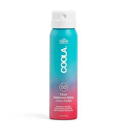 COOLA Organic Sunscreen SPF 50 Sunblock Spray, Dermatologist Tested Skin Care for Daily Protection, Vegan and Gluten Free, Guava Mango, Travel Size, 2 Fl Oz | Amazon (US)