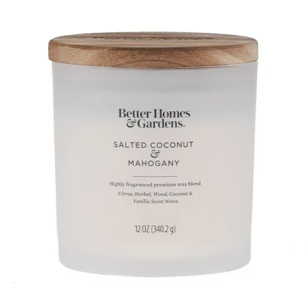 Better Homes & Gardens 12oz Salted Coconut & Mahogany Scented 2-Wick Frosted Jar Candle | Walmart (US)