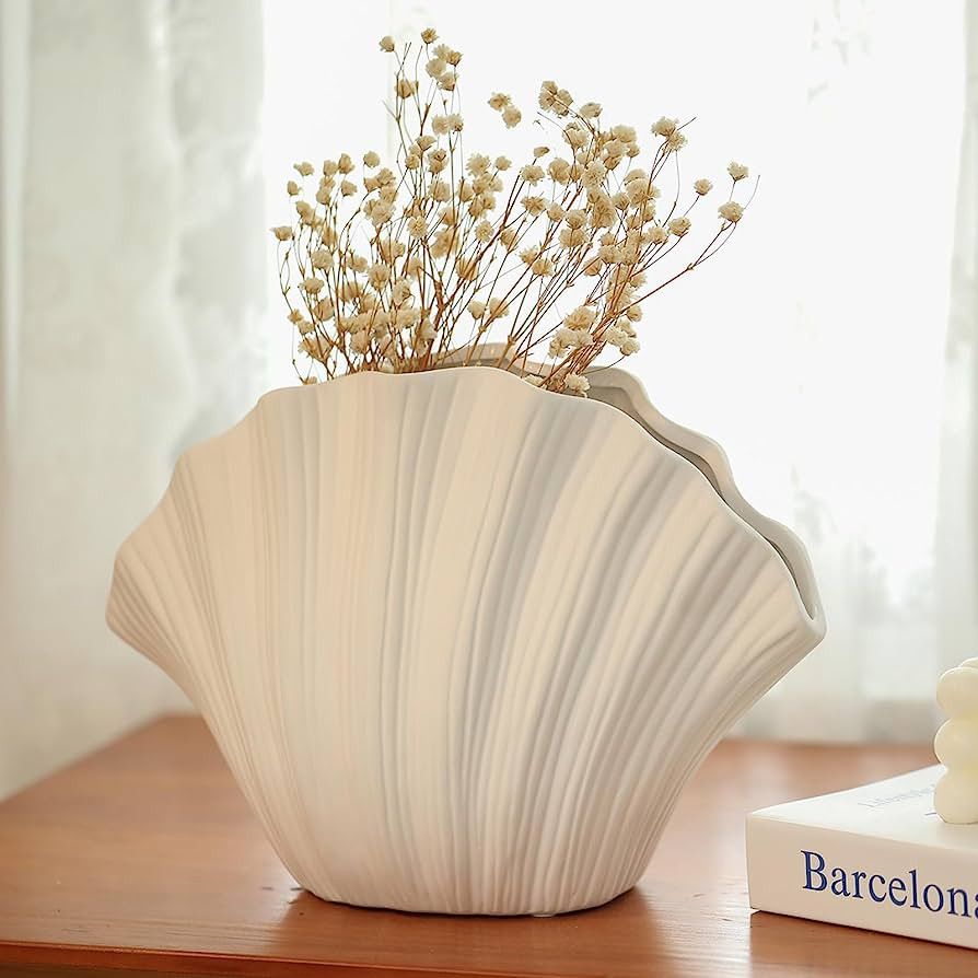 Shell-Shaped Vase for Living Room Decor, Ceramic Vases for Modern Home Decor, Unique Vase for Far... | Amazon (US)