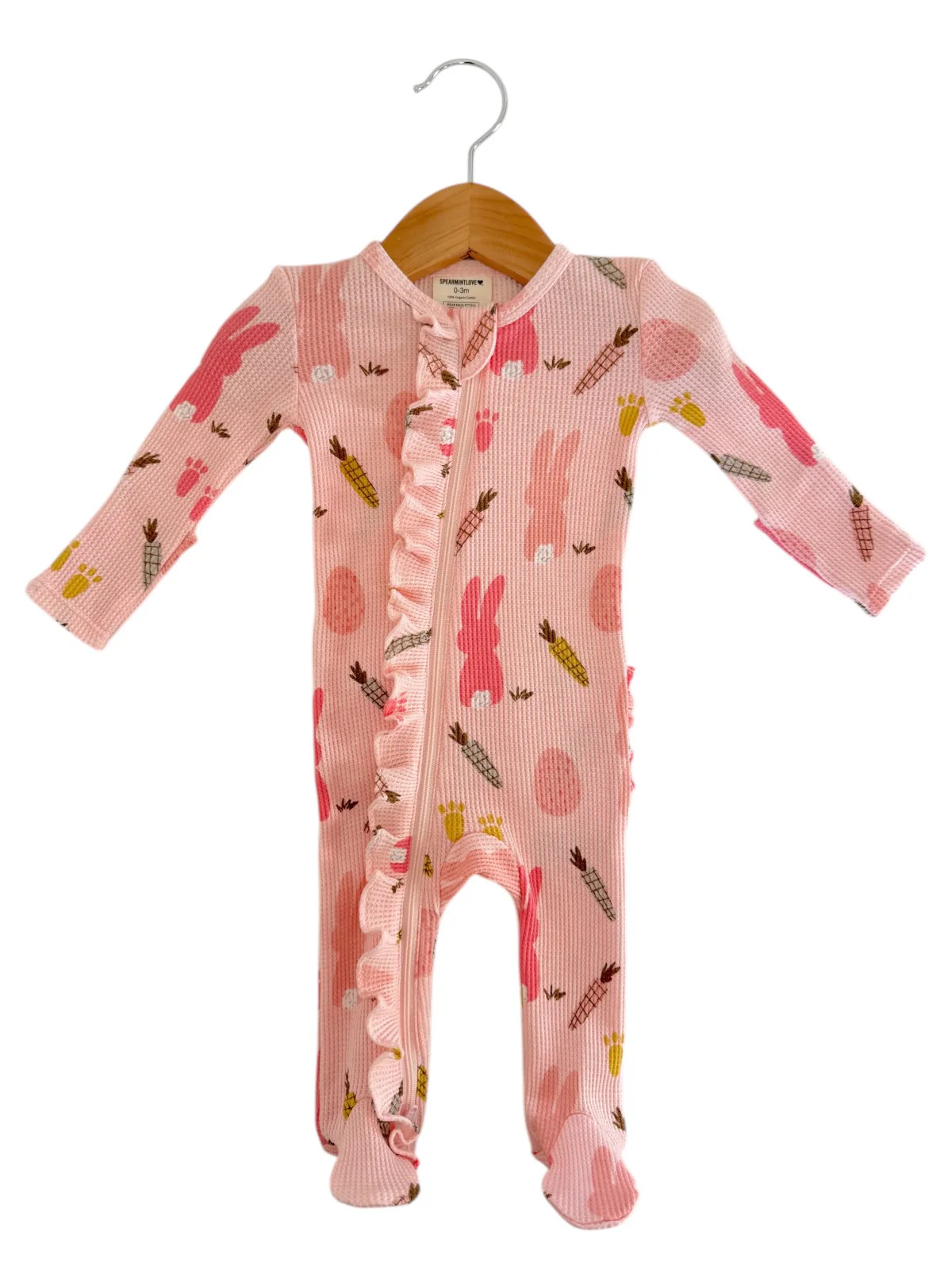 Organic Waffle 2-Way Zip Ruffle Footie, Cottontail Pink | SpearmintLOVE