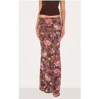 Brown Floral Print Chiffon Maxi Skirt | PrettyLittleThing US