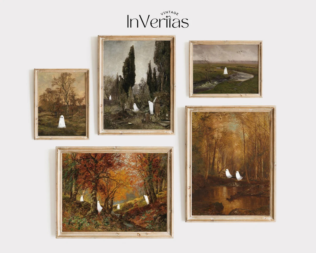 Gallery Wall Little Ghosts in Moody Vintage Autumn Landscapes - Etsy | Etsy (US)