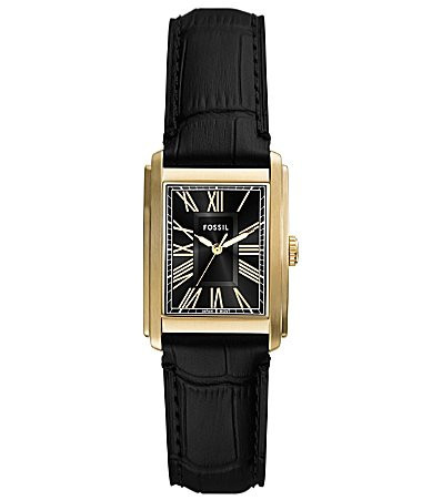 Fossil Men's Gold Carraway Three-Hand Black Croco Leather Strap Watch - Black | Dillard's