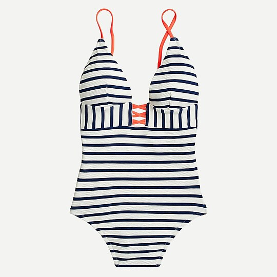 V-neck crisscross one-piece in textured stripe | J. Crew US