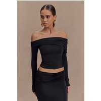 Judy Slinky And Mesh Off Shoulder Top - Black I MESHKI I Size 3XL | MESHKI US