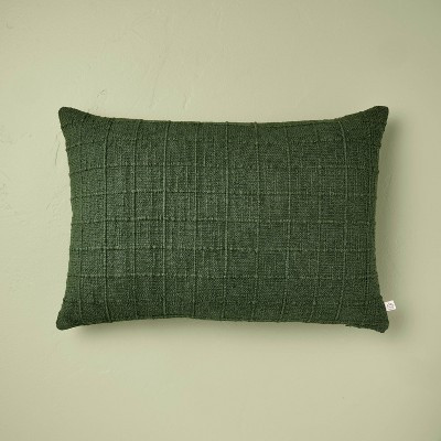 14"x20" Textured  Grid Lumbar Throw Pillow Dark Green - Hearth & Hand™ with Magnolia | Target