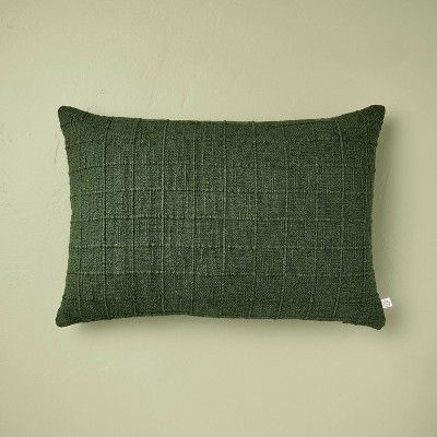 Textured Grid Square Throw Pillow Dark Green - Hearth & Hand™ with Magnolia | Target