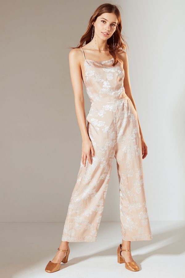 UO Lily Jacquard Lace-Up Jumpsuit | Urban Outfitters US