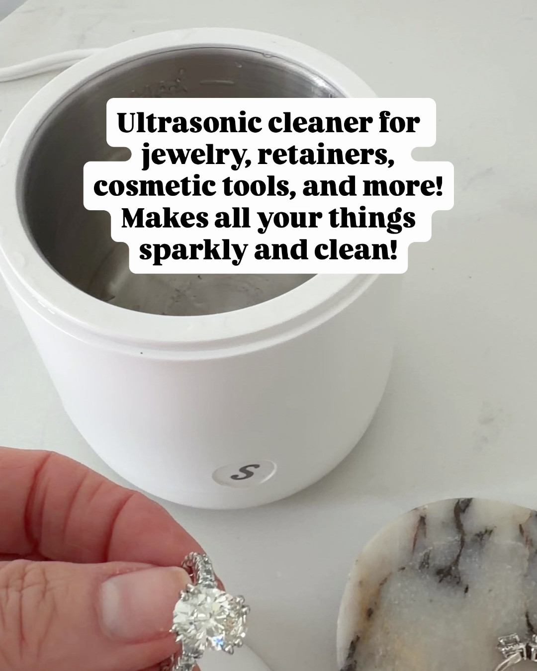 Uses water only. Takes 5 minutes to clean! Ultrasonic jewelry, retainers and so much more cleaner 

#LTKHome #LTKOver40