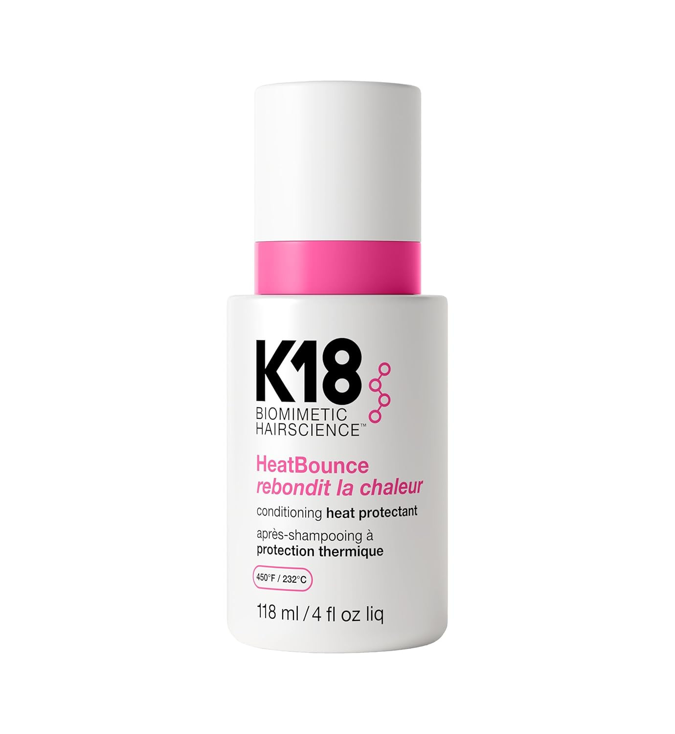 K18 HeatBounce Conditioning Heat Protectant Spray, Lightweight Leave-In Conditioner + 450℉ (232°C) Heat Protection, Soften, Smooth + Detangle All Hair Types, 4 Fl Oz Liq | Amazon (US)