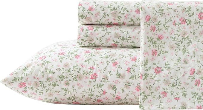 Laura Ashley - Twin Sheet Set, Super Soft Cotton Percale Bedding Set with Matching Sham, Oeko-Tex... | Amazon (US)