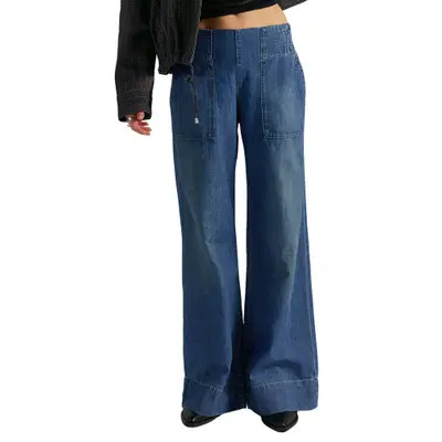Free People Breezy Pull-On Wide Leg Jeans in Dusk at Nordstrom, Size Medium | Nordstrom