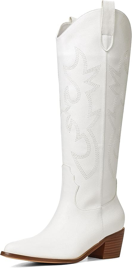 VIMISAOI Cowboy Boots for Women - Knee High, Pointed Toe, Wide Calf Western White Cowgirl Tall Bo... | Amazon (US)