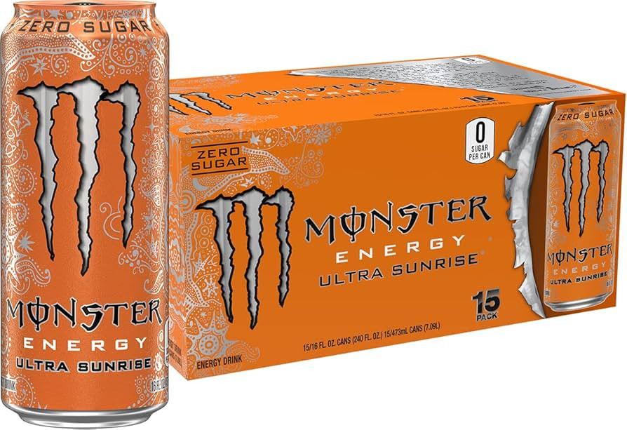 Monster Energy Ultra Sunrise, Sugar Free Energy Drink, 16 Fl Oz (Pack of 15) | Amazon (US)