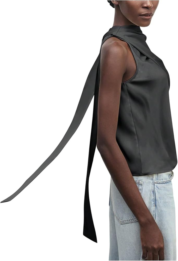 SweatyRocks Women's Satin Cowl Neck Ruched Tank Top Blouse Dressy Sleeveless Going Out Tops Work ... | Amazon (US)