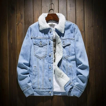 2024 Blue Jean Jacket Mens Fleece Lined Denim Jacket | Walmart (US)