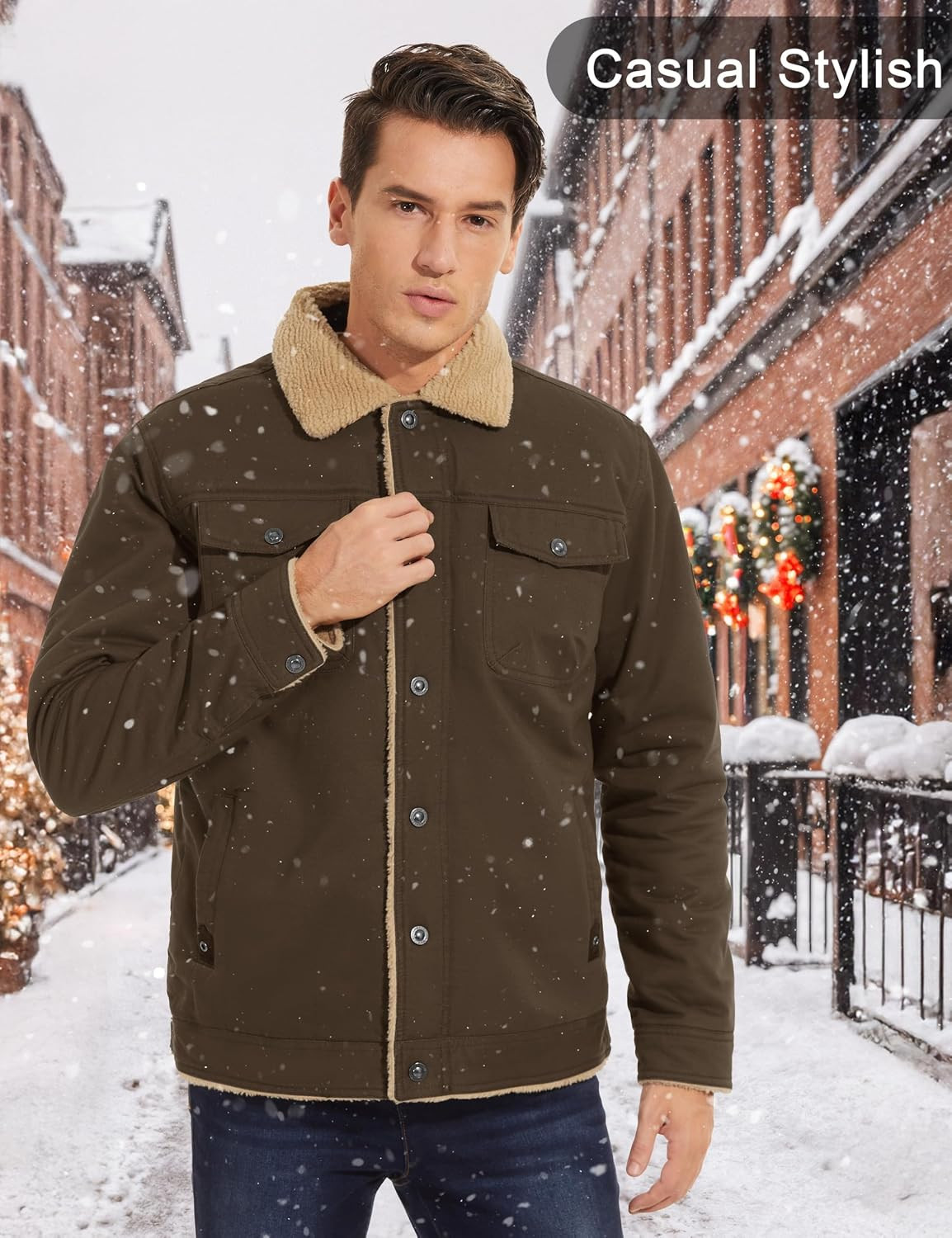 Men's Winter Cotton Jacket Sherpa Lined Thickened Trucker Coat | Amazon (US)