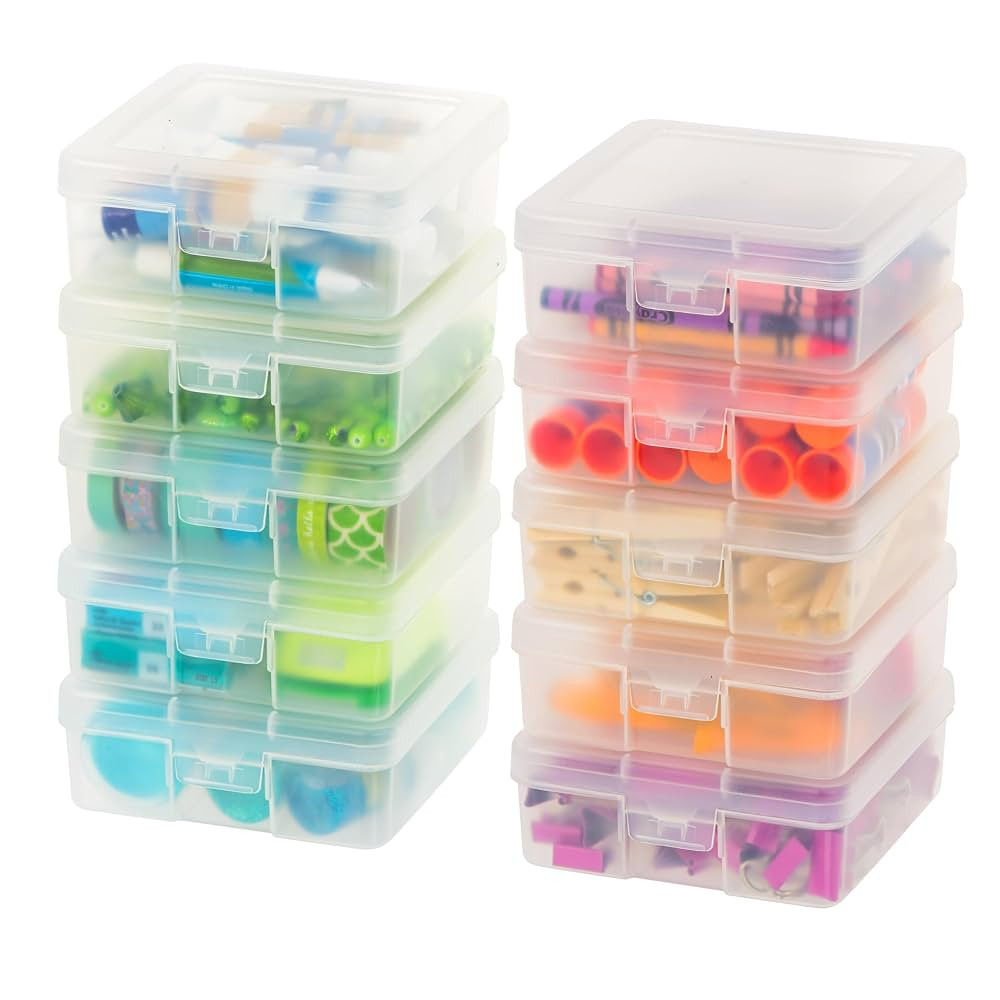 IRIS USA Pencil Case Plastic Pouch Box Storage Organizer for Beads, Pens, and Art Supplies, 10-Pa... | Amazon (US)