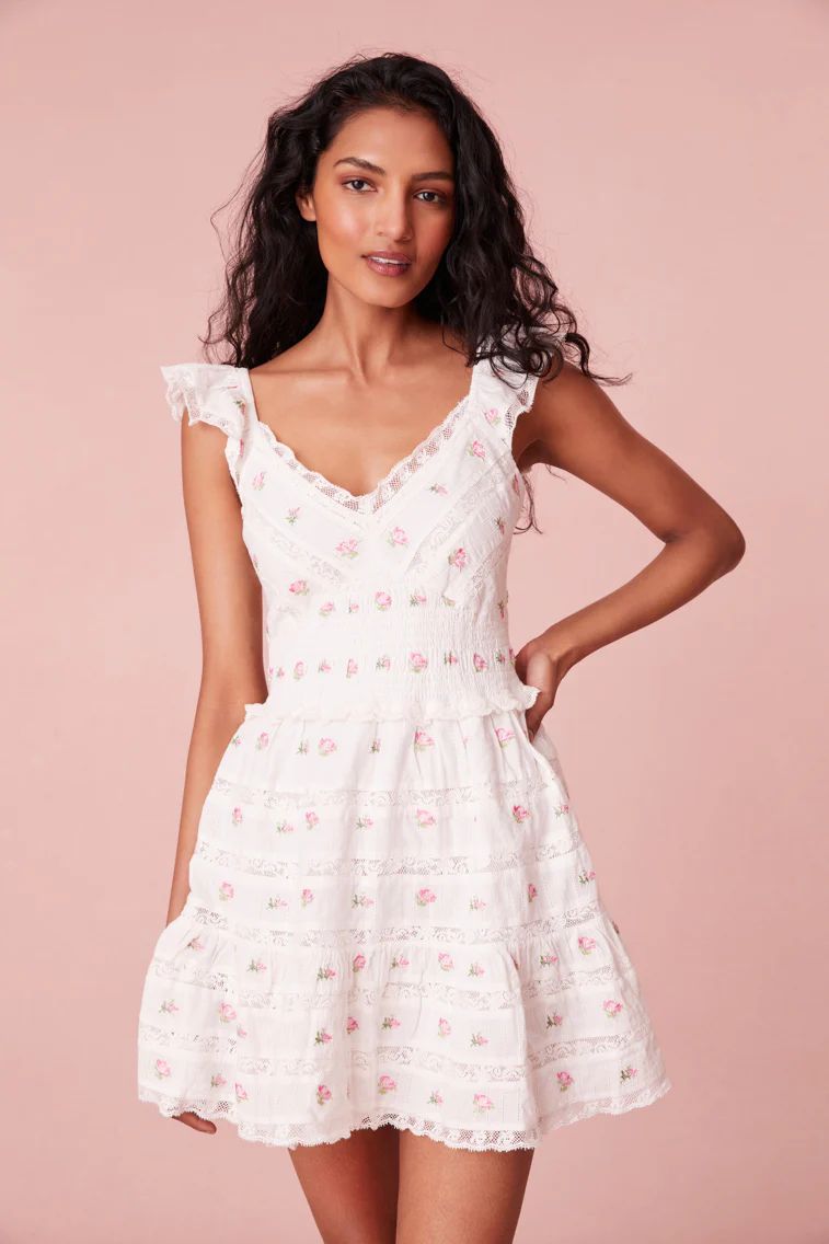 Finny Cotton Ikat Floral Mini Dress | LOVESHACKFANCY