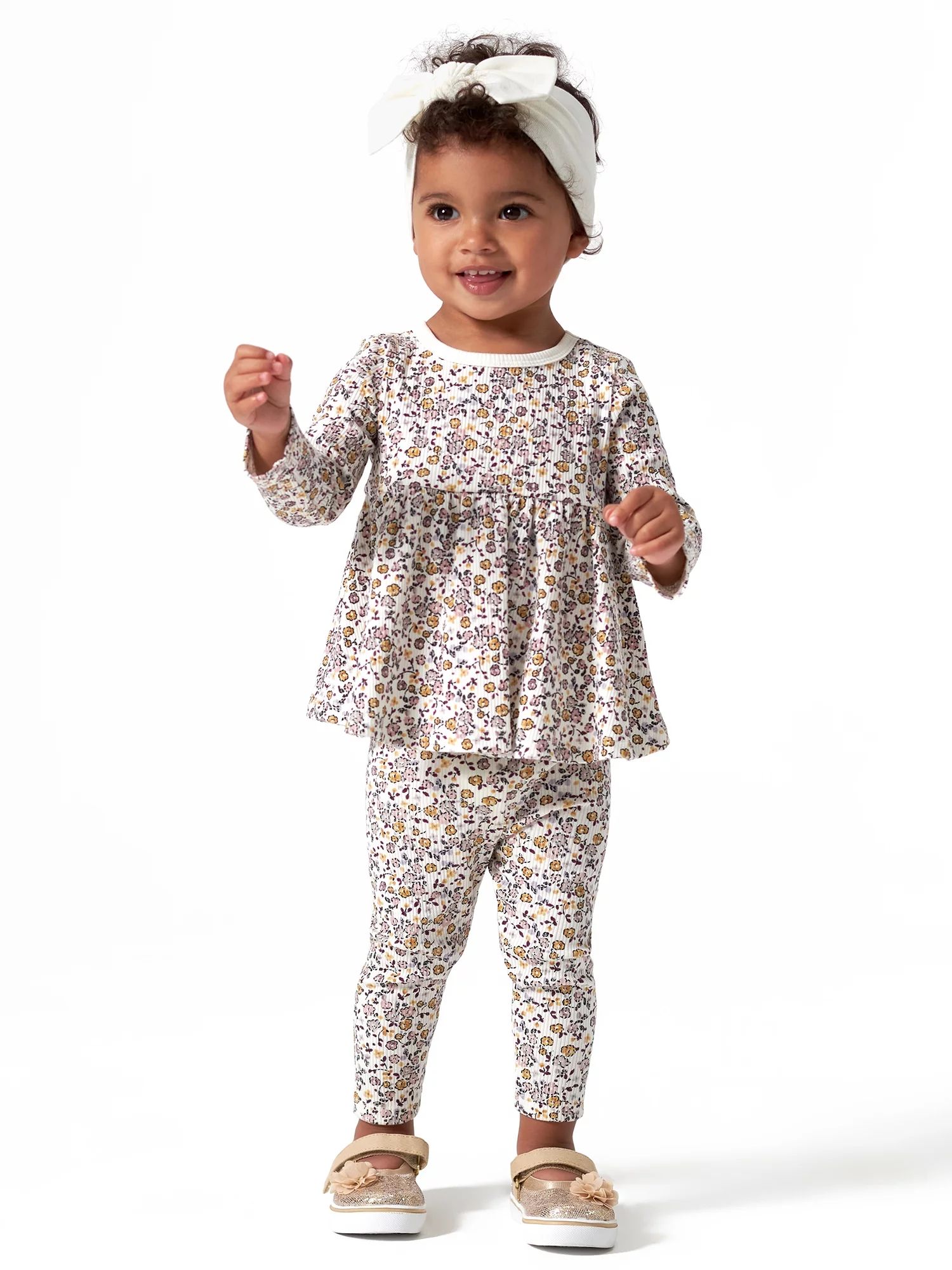 Modern Moments by Gerber Baby Girl Long Sleeve Ribbed Peplum Top & Legging Outfit Set, 2 Piece, S... | Walmart (US)