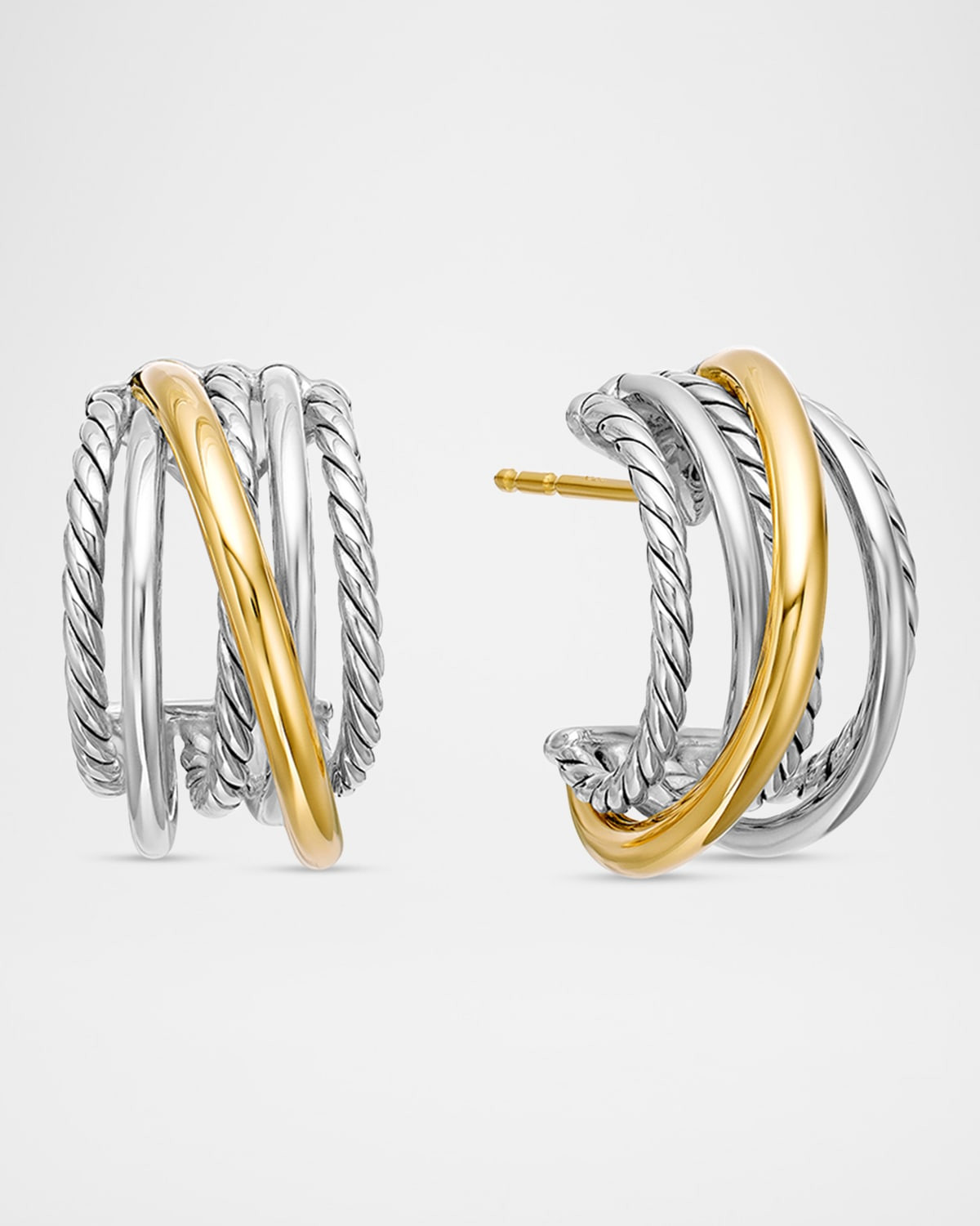 DY Crossover Huggie Hoop Earrings w/ 18k Gold | Neiman Marcus