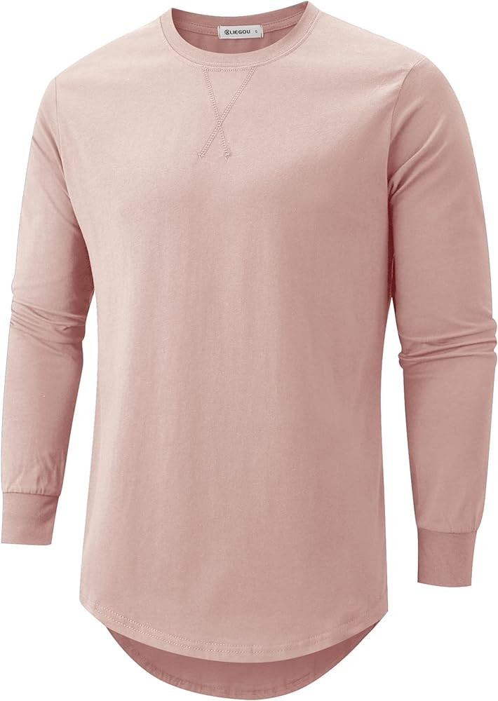 KLIEGOU Mens 100 Cotton Hipster Hip Hop Longline Crewneck T-Shirt Pre - Shrunk S-4XL | Amazon (US)