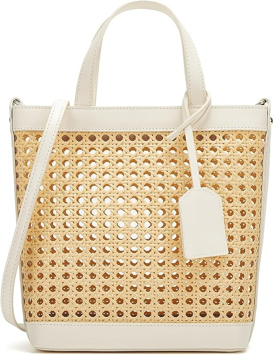 Rattan Tote Bag for Women Straw Beach Bag Crossbody Purse PU Leather Summer Shoulder Bag Cute Boh... | Amazon (US)
