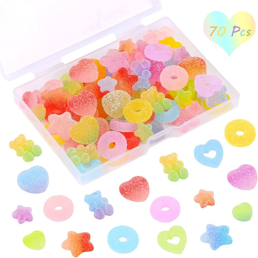 70 Pcs Mixed Candy Charms Soft Jelly Sugar Resin Flatback Beads Pendants Mini Assorted Jelly Butt... | Amazon (US)