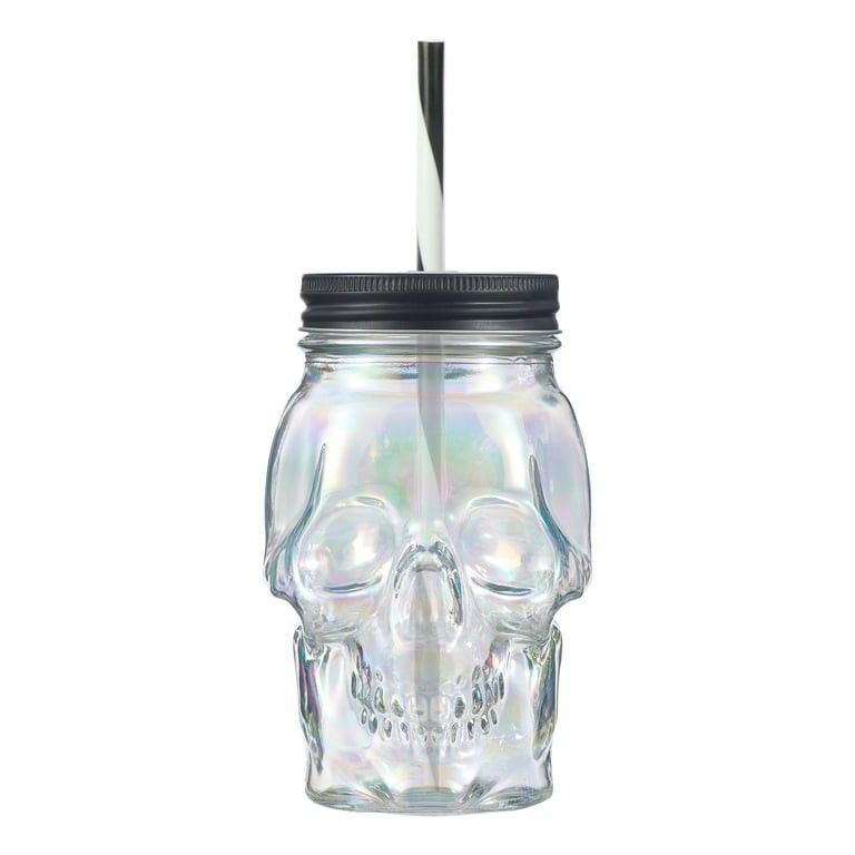 Way To Celebrate Glass Skull Sipper with Lid and Straw for Halloween Party, 18 oz - Walmart.com | Walmart (US)