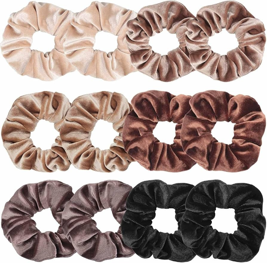 Scrunchies for Women, 12 Pcs Neutral Brown Tones Velvet Scrunchies - Classic Thick Elastic Hair T... | Amazon (US)