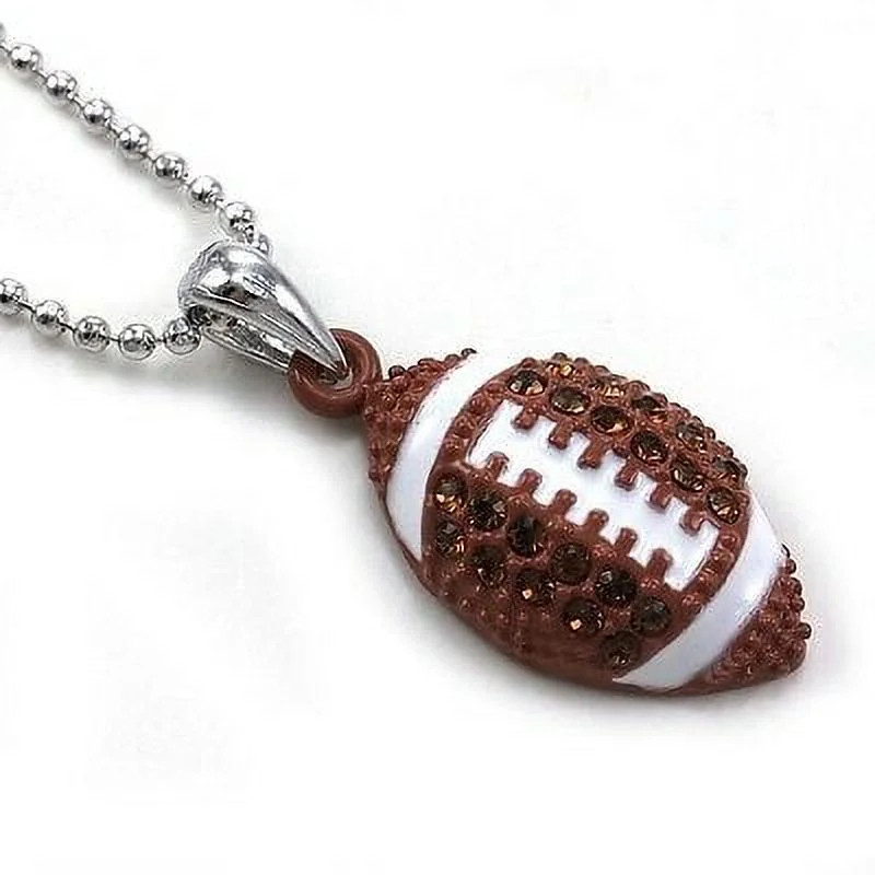 American Football Sports Pendant Necklace Silver Tone Brown Stone Enamel Jewelry | Walmart (US)