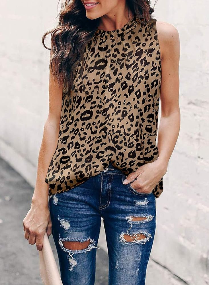 Dokotoo Womens Casual Sleeveless Shirts Halter Neck Leopard Print Tank Top and Blouses | Amazon (US)