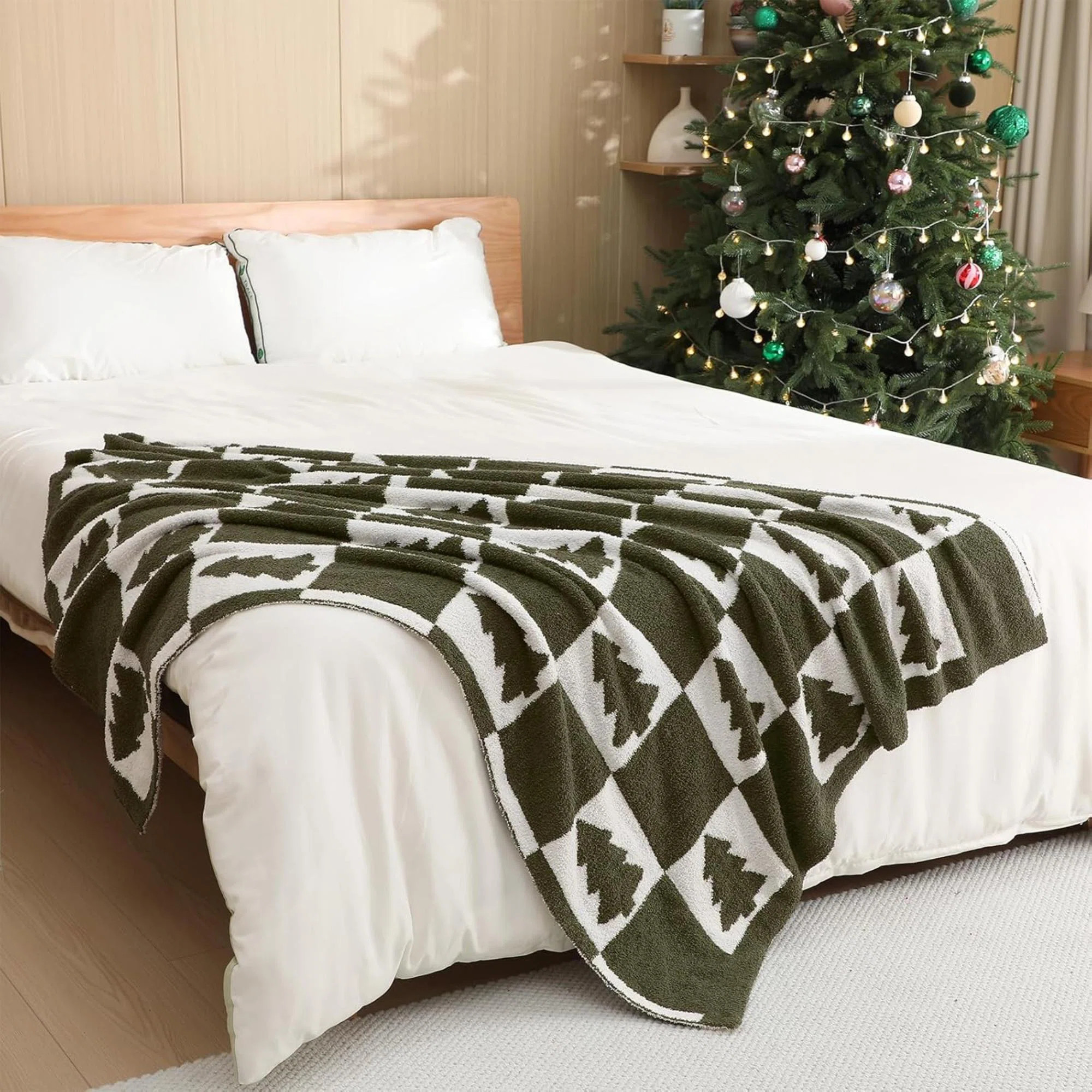 Christmas Tree Knit Throw Reversible Knitted Throw Cozy Soft Gift For Couch Sofa Bed | Wayfair North America