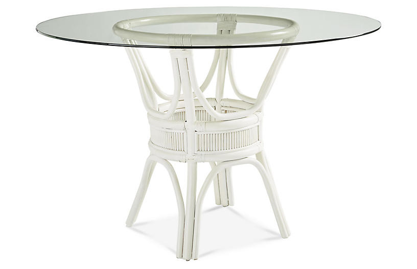 Bermuda Rattan Round Dining Table, White | One Kings Lane