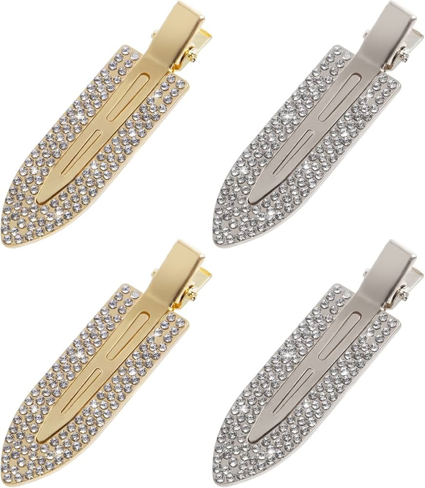 4pcs Rhinestone No Bend Hair Clips- Metal Shiny Styling Diamond Cut Pin Clip No Dent No Crease Ha... | Amazon (US)